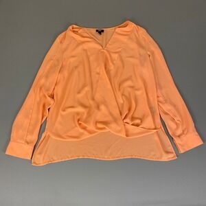 Mossimo Sheer Flowy Blouse Top‎ Women's XL Orange Long Sleeve Split V-Neck